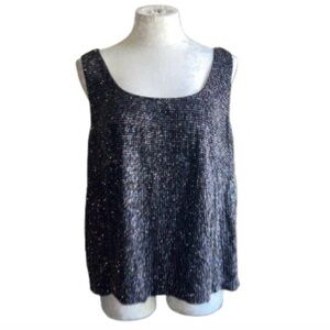 Alex Evenings Black Sequin Tank Top - Sparkle Sleeveless Top